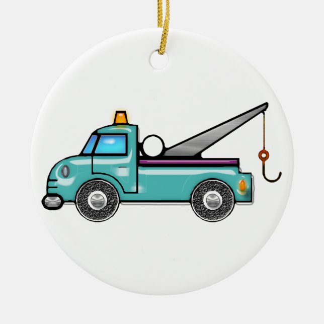 Tough Blue Tow Truck Ceramic Tree Decoration (Front)