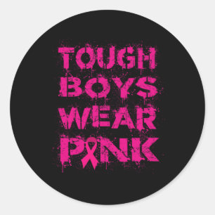 Tough Boys Wear Pink Breast Cancer Awareness Kids Classic Round Sticker