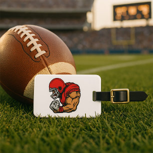 Tough Football Warrior Mascot Red Helmet Muscle Luggage Tag