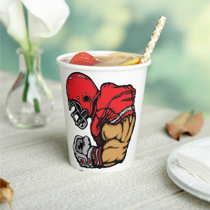 Tough Football Warrior Mascot Red Helmet Muscle Paper Cups
