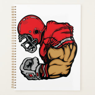 Tough Football Warrior Mascot Red Helmet Muscle  Planner