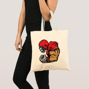 Tough Football Warrior Mascot Red Helmet Muscle Tote Bag