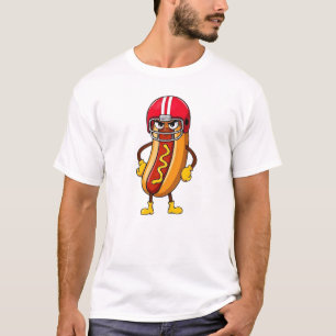 Tough Hot Dog Football Player Cartoon  T-Shirt