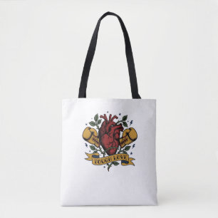 Tough Love Boxing Heart Rose Tattoo Flash Strong Tote Bag