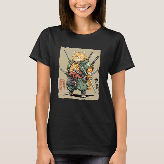 Tough Samurai Cat Multiple Swords Master Warrior A T-Shirt (Front)