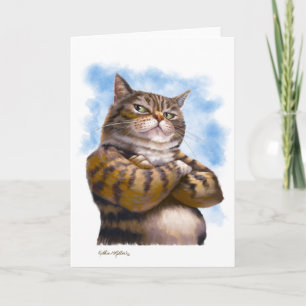 Tough Tabby Cat Cartoon Card
