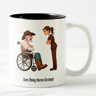 Tough Texas Rancher and Angry Nurse Showdown Two-Tone Coffee Mug