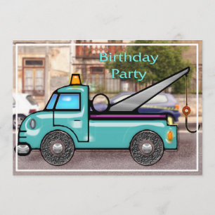 Tough Tow Truck in the Street Birthday Invitation