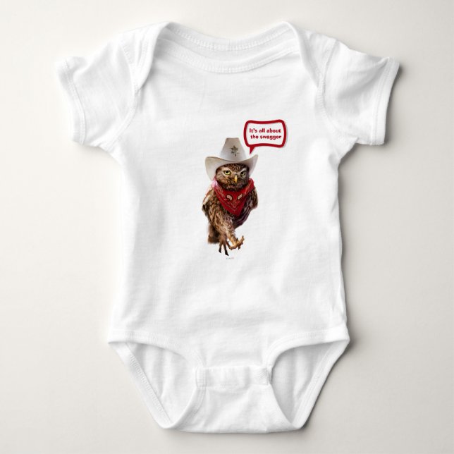 Tough Western Sheriff Owl with Attitude & Swagger Baby Bodysuit (Front)