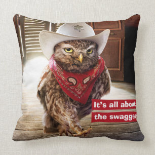 Tough Western Sheriff Owl with Attitude & Swagger Cushion