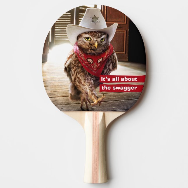 Tough Western Sheriff Owl with Attitude & Swagger Ping Pong Paddle (Front)
