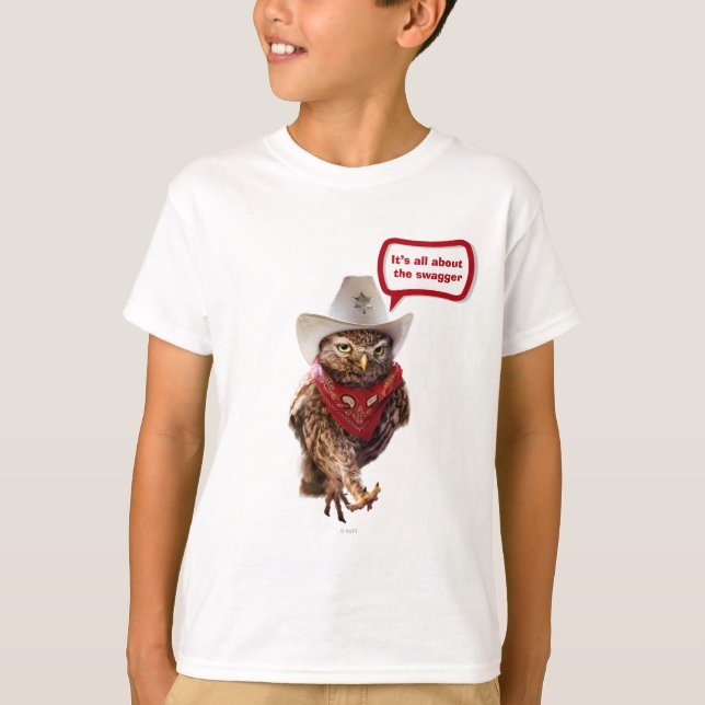 Tough Western Sheriff Owl with Attitude & Swagger T-Shirt (Front)