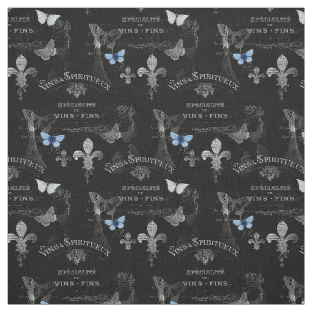 Toujours Paris Butterflies Collage Fabric (Swatch)