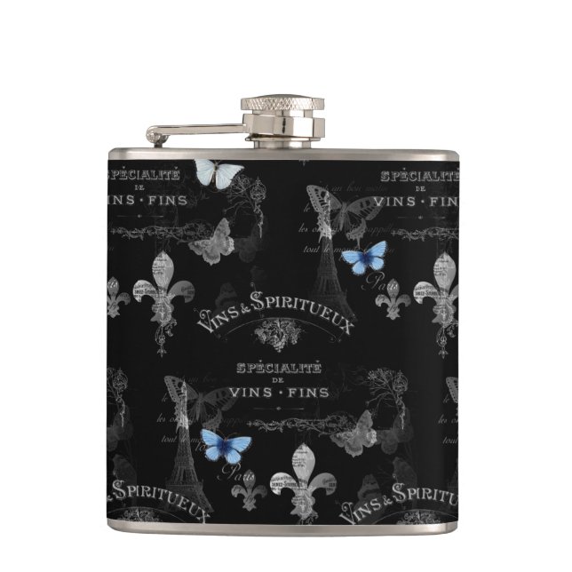 Toujours Paris Butterflies Collage Flask (Front)