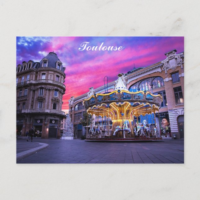 Toulouse France French City Carousel Sunset Travel Postcard (Front)