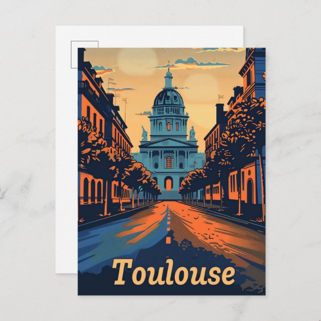 Toulouse France Vintage Retro Travel Illustration Postcard (Front/Back)