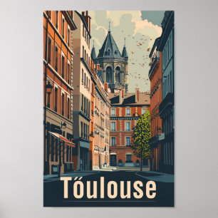 Toulouse France Vintage Retro Travel Illustration Poster