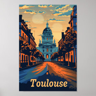 Toulouse France Vintage Retro Travel Illustration Poster