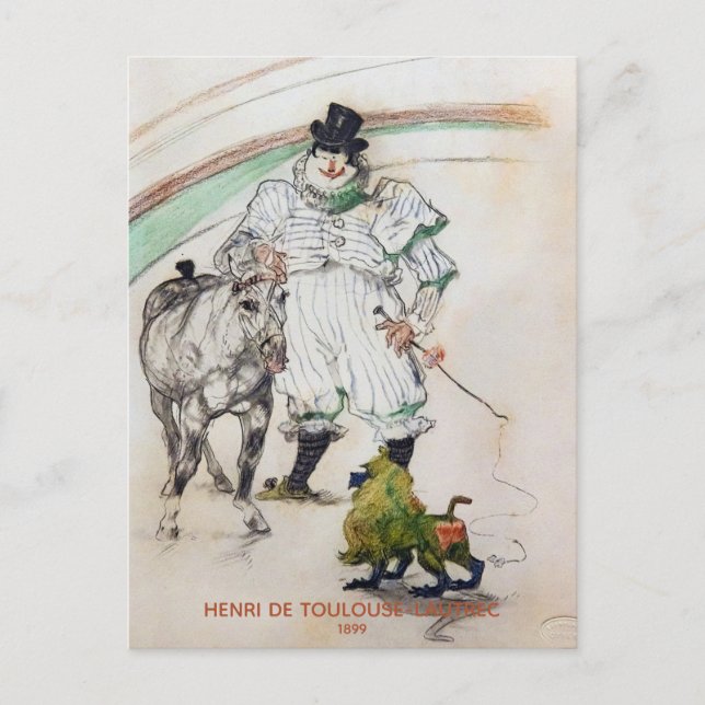 Toulouse-Lautrec, Circus Clown w Horse and Monkey Postcard (Front)