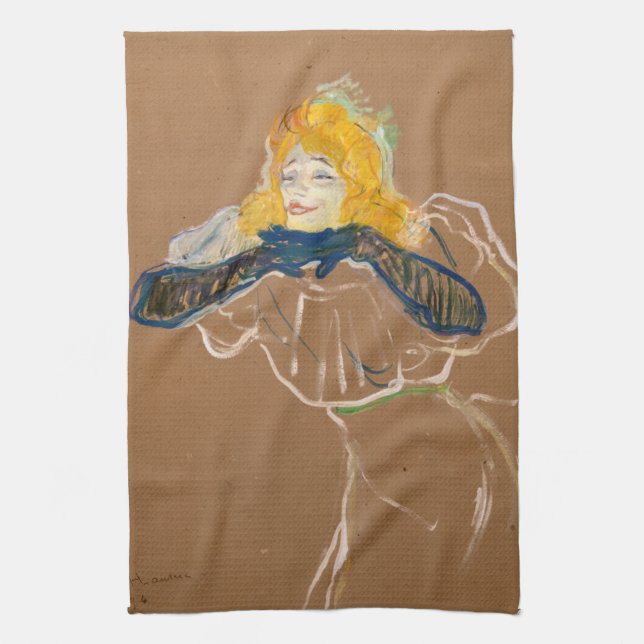 Toulouse-Lautrec - Yvette Guilbert Singing Tea Towel (Vertical)