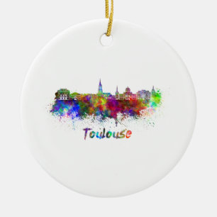 Toulouse skyline in watercolor ceramic tree decoration