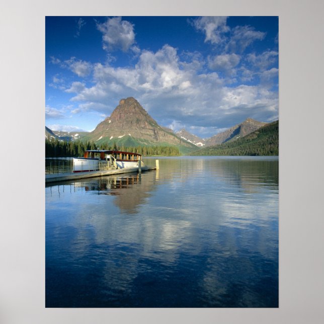 Tour Boat Docked at Two Medicine Lake in Glacier Poster (Front)