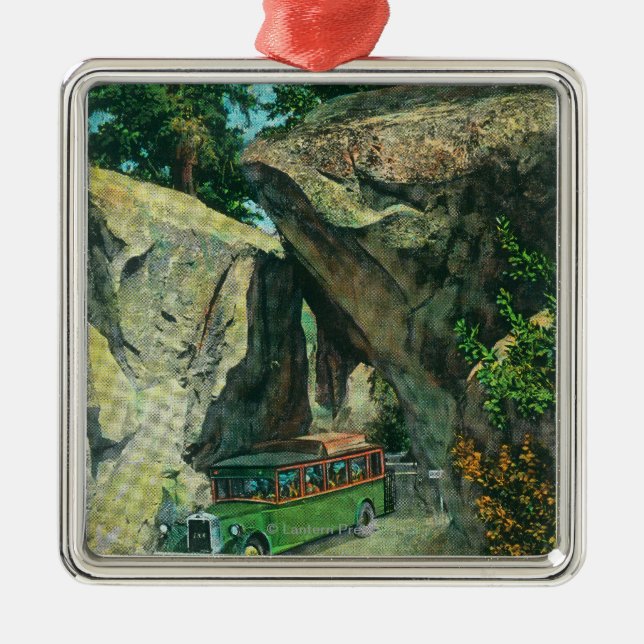 Tour Bus Under the Arch Rock on El Portal Road Metal Ornament (Front)