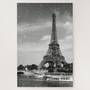 Tour Eiffel, France - Black/ Faux Gold Sprinkle Jigsaw Puzzle