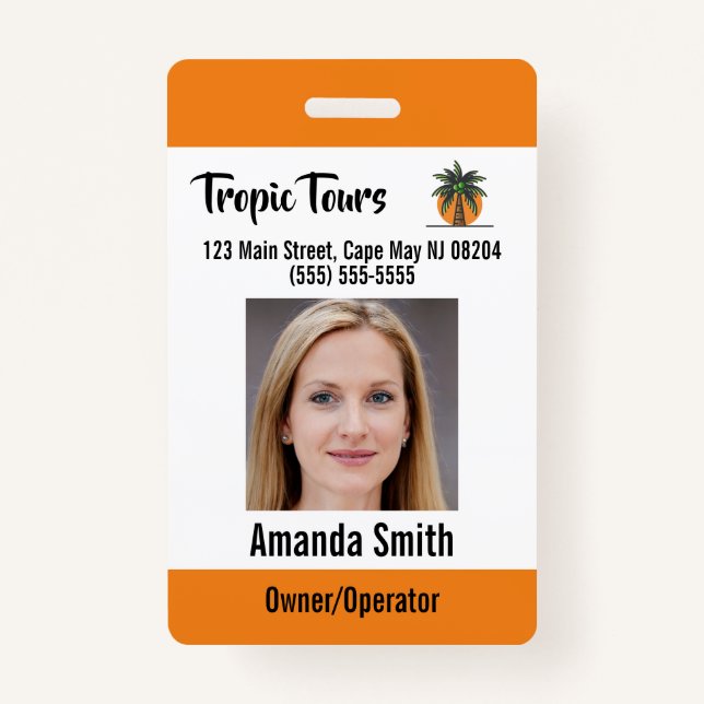 Tour Guide Photo ID Orange ID Badge (Front)