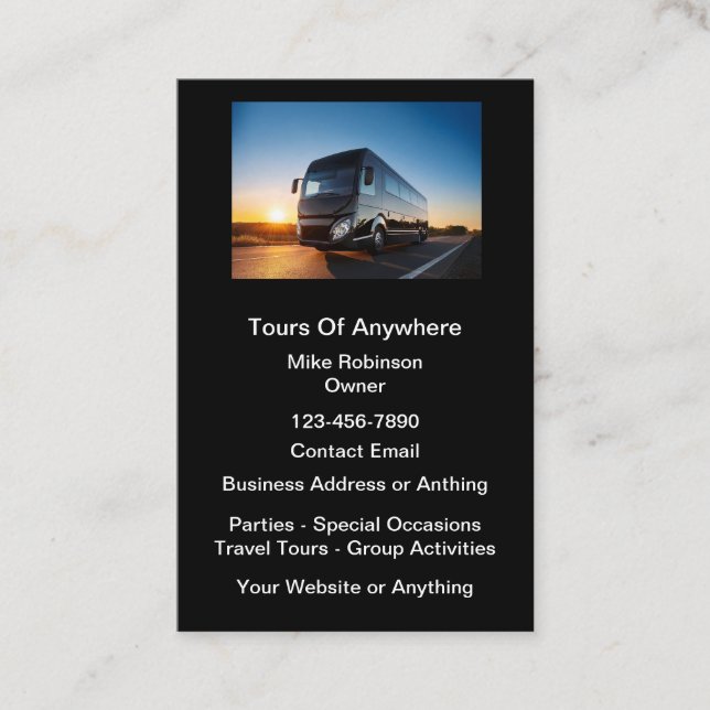 Tour Rental Bus Business Cards  (Front)