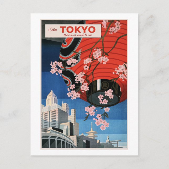 Tour Tokyo, Japan, travel poster, Postcard (Front)