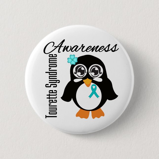 Tourette Syndrome Awareness Penguin 6 Cm Round Badge (Front)
