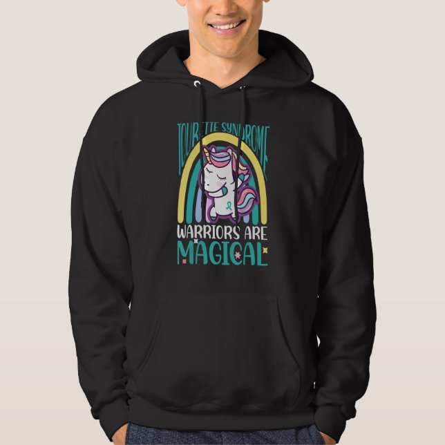 Tourette Syndrome Dabbing Magical Unicorn Teal Rib Hoodie (Front)