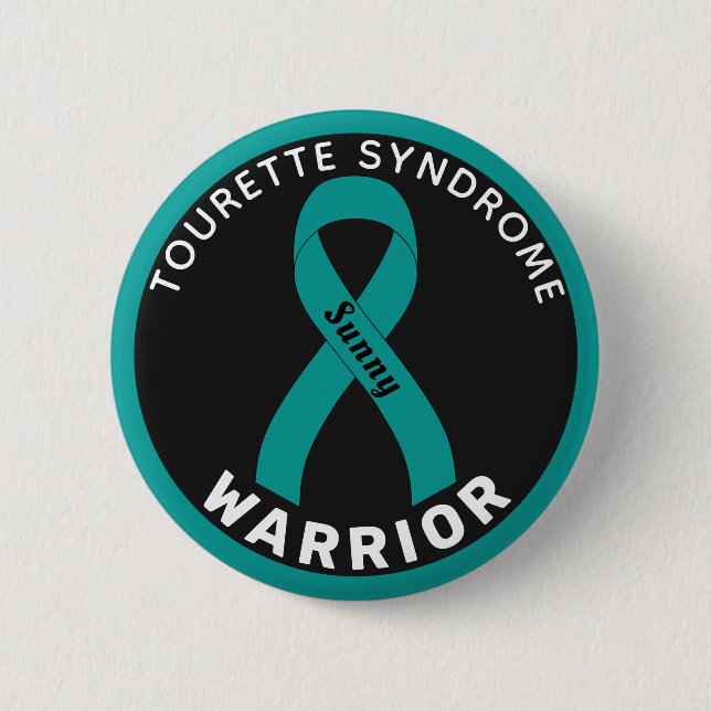 Tourette Syndrome Warrior Ribbon Black Button (Front)