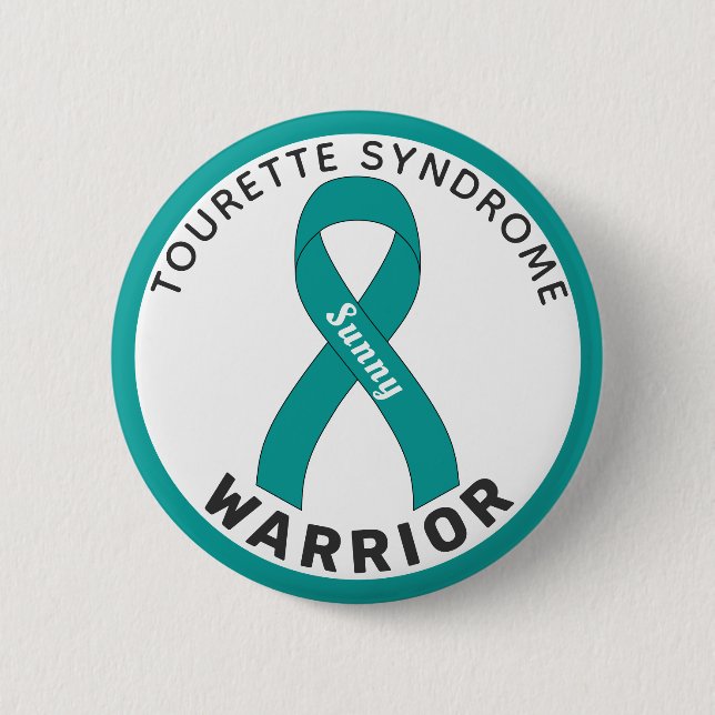 Tourette Syndrome Warrior Ribbon White Button (Front)