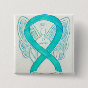 Tourette's (TS) Awareness Ribbon Teal Angel Pin