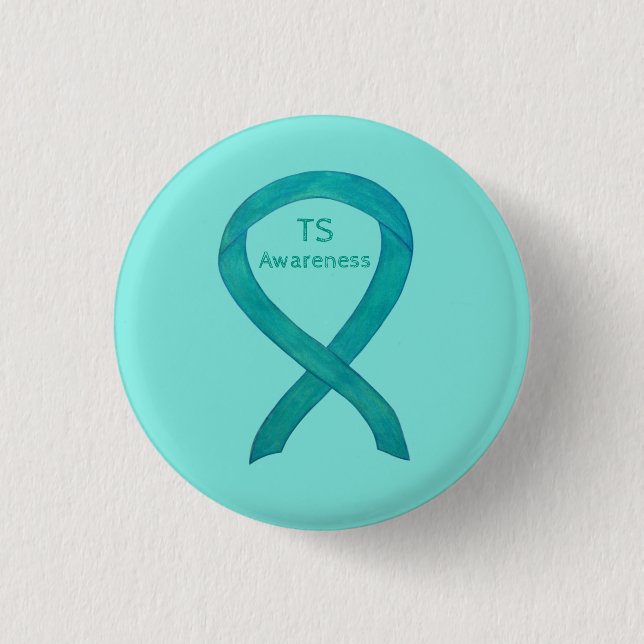 Tourette's (TS) Awareness Ribbon Teal Custom Pin (Front)