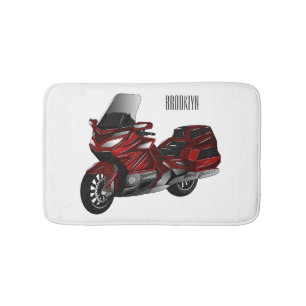 Touring motorcycle cartoon illustration bath mat
