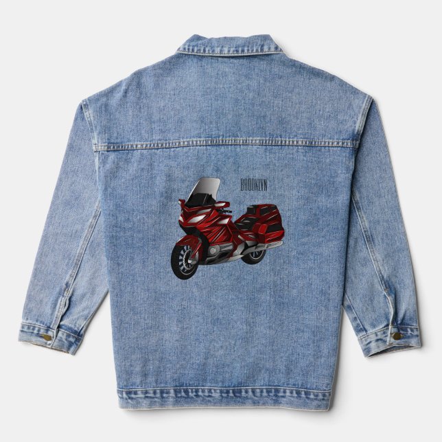 Touring motorcycle cartoon illustration denim jacket (Back)