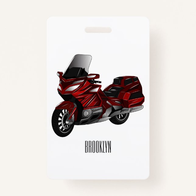 Touring motorcycle cartoon illustration ID badge (Front)