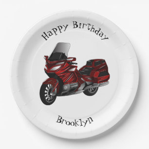 Touring motorcycle cartoon illustration paper plate