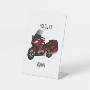 Touring motorcycle cartoon illustration pedestal sign