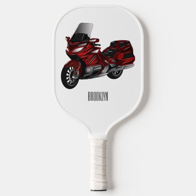 Touring motorcycle cartoon illustration pickleball paddle (Front)