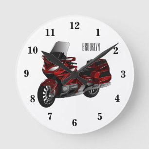 Touring motorcycle cartoon illustration  round clock
