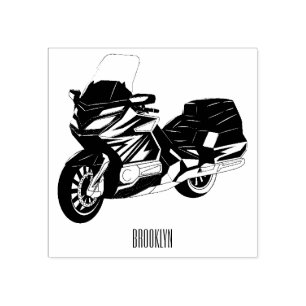 Touring motorcycle cartoon illustration rubber stamp
