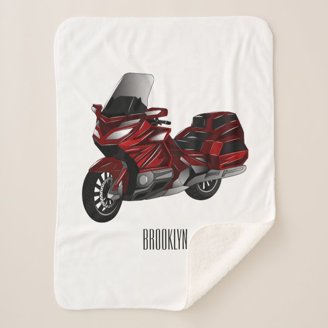 Touring motorcycle cartoon illustration  sherpa blanket (Front)