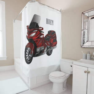 Touring motorcycle cartoon illustration shower curtain