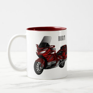 Touring motorcycle cartoon illustration Two-Tone coffee mug