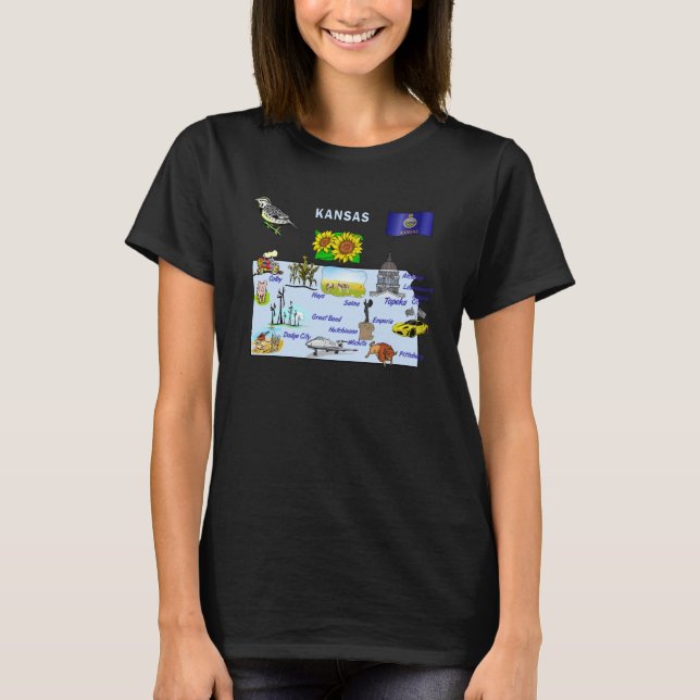 Tourist attractions map of Kansas state USA major  T-Shirt (Front)