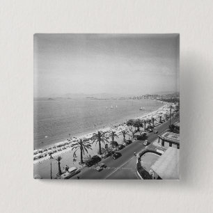 Tourist complex view at seashore B&W 15 Cm Square Badge